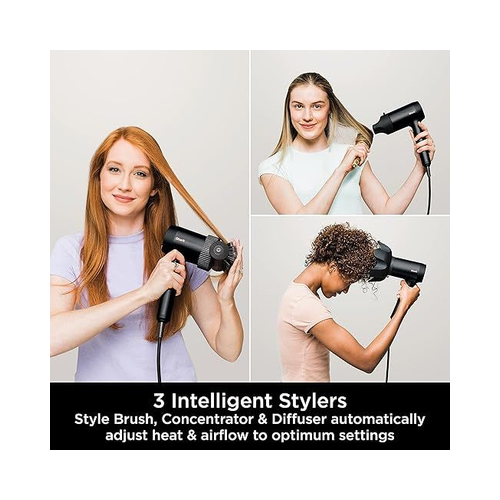 Shark STYLE iQ Hair Dryer & Styler 3-in-1 Style Brush Airflow Settings Black Rose Gold - HD120UK