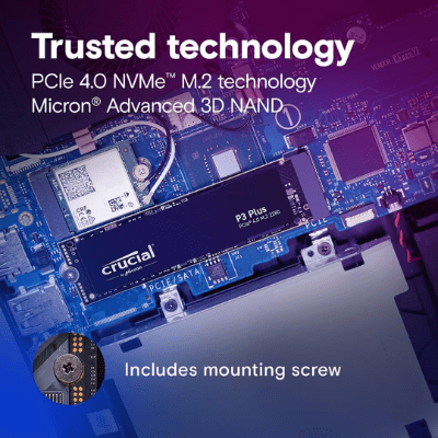 Crucial P3 Plus SSD 2TB M.2 NVMe PCIe Gen4 Internal SSD, Up to 5000MB/s, Laptop & Desktop (PC) Compatible