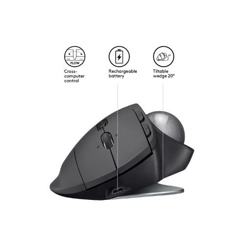 Logitech MX Ergo Wireless Trackball Mouse - Right-hand RF Wireless + Bluetooth