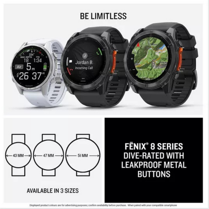 Garmin Fenix 8 AMOLED Smart Watch 47mm – Slate Grey with Black Silicone Band