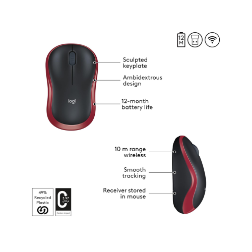 Logitech M185 Wireless Mouse 2.4GHz with USB Mini Receiver 1Year Battery Life