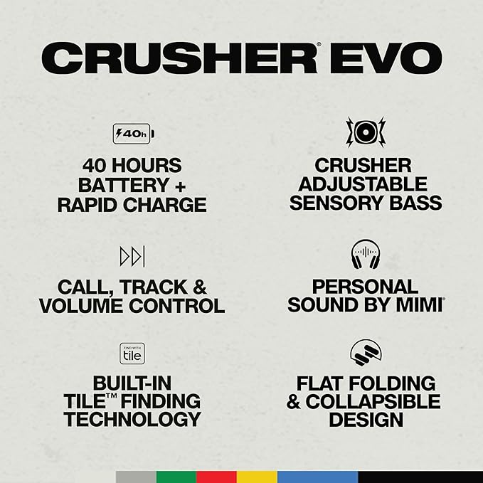 Skullcandy Crusher Evo Wireless Headphones 40Hr Battery Compatible with iPhone & Android - Chill Grey