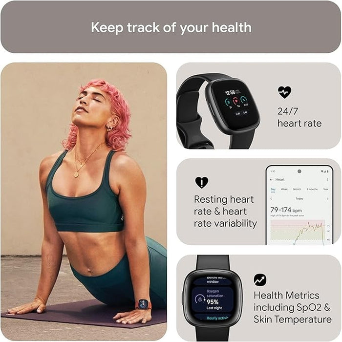 Fitbit Versa 4 Fitness Smartwatch GPS 6-Day Battery Android & iOS Compatible - Black