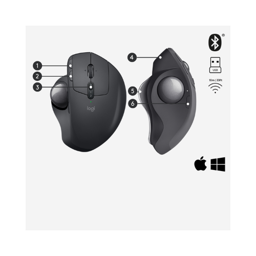 Logitech MX Ergo Wireless Trackball Mouse - Right-hand RF Wireless + Bluetooth