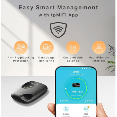 TP-Link M7000 4G+ MiFi Portable WiFi Hotspot | Unlocked LTE Cat4 Dongle for Travel, Caravan, and Global Compatibility