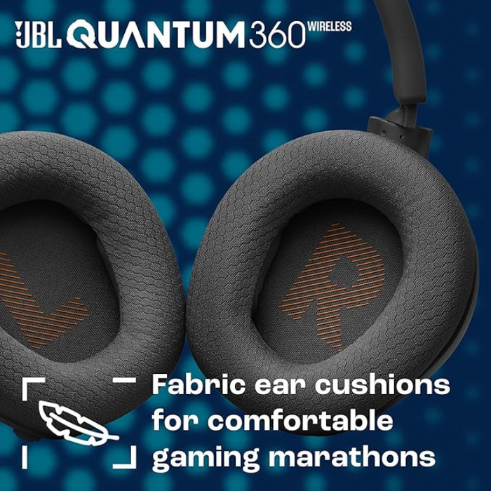 JBL Quantum 360 Wireless Over-Ear Gaming Headset with 2.4GHz and Bluetooth Dual Wireless Connection, 22 Hours Battery Life, Multi-Platform Compatibility, Detachable Microphone with Mute Option, Black