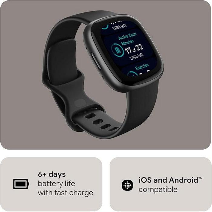 Fitbit Versa 4 Smartwatch – Black/Graphite, GPS, Heart Rate, Sleep & Fitness Tracking