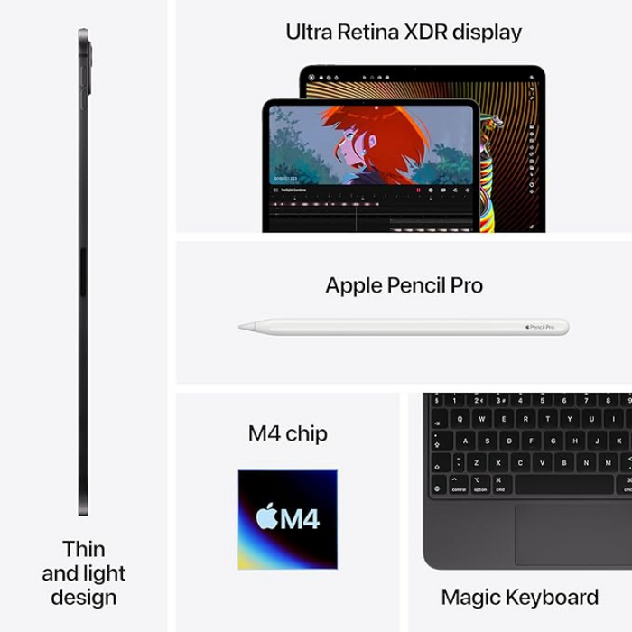 Apple iPad Pro 11-inch M4 2024 Space Black Ultra Retina XDR Display 256GB Wi-Fi 6E All-Day Battery Face ID 12MP Front and Back Cameras with LiDAR Scanner