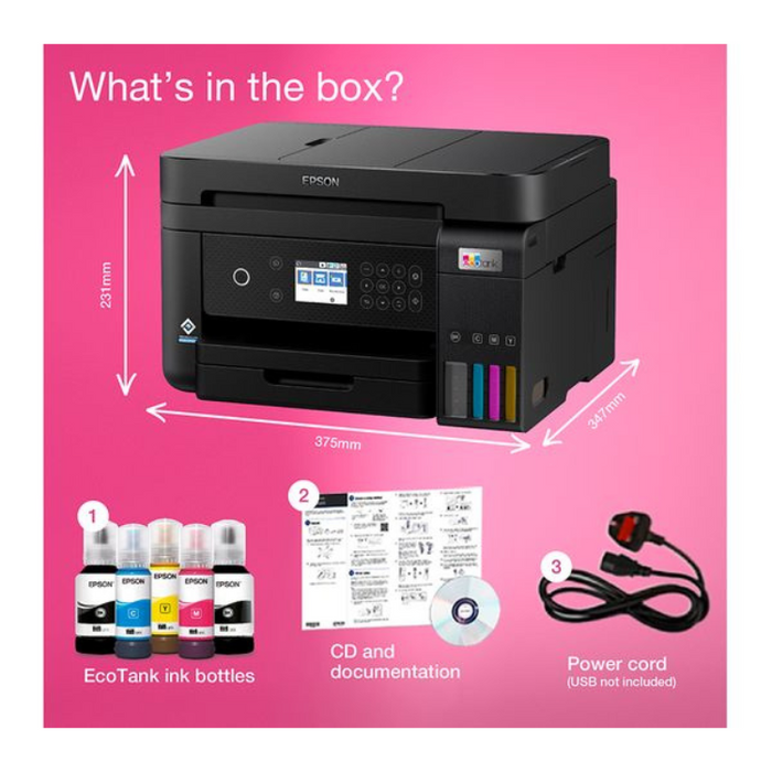 EPSON EcoTank ET-3850 All-in-One Wireless Inkjet Printer - Black