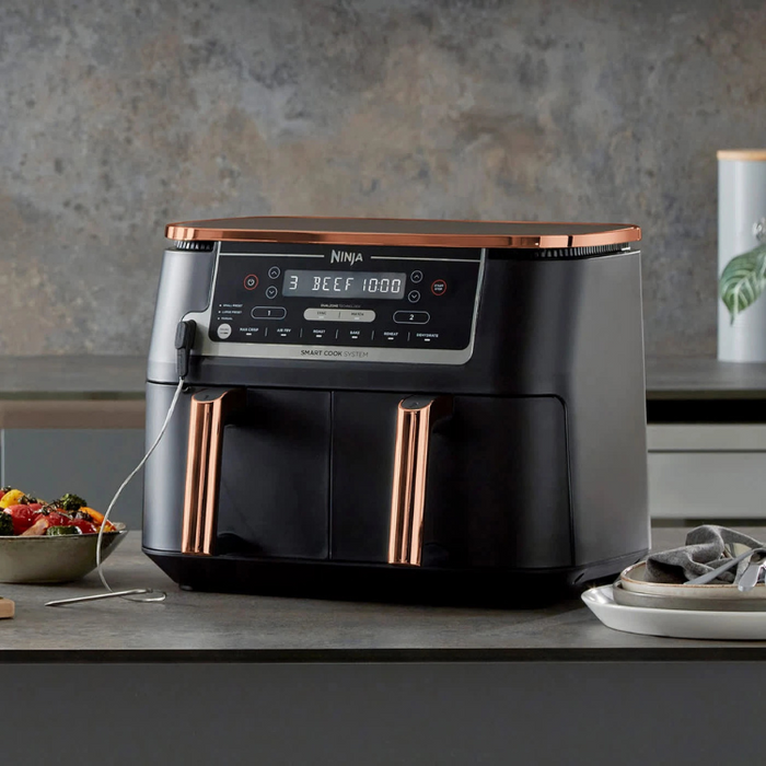Ninja Foodi MAX Dual Zone Air Fryer 9.5L AF451UKDBCP Deluxe Black & Copper with Probe