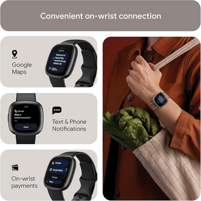 Fitbit Versa 4 Smartwatch – Black/Graphite, GPS, Heart Rate, Sleep & Fitness Tracking