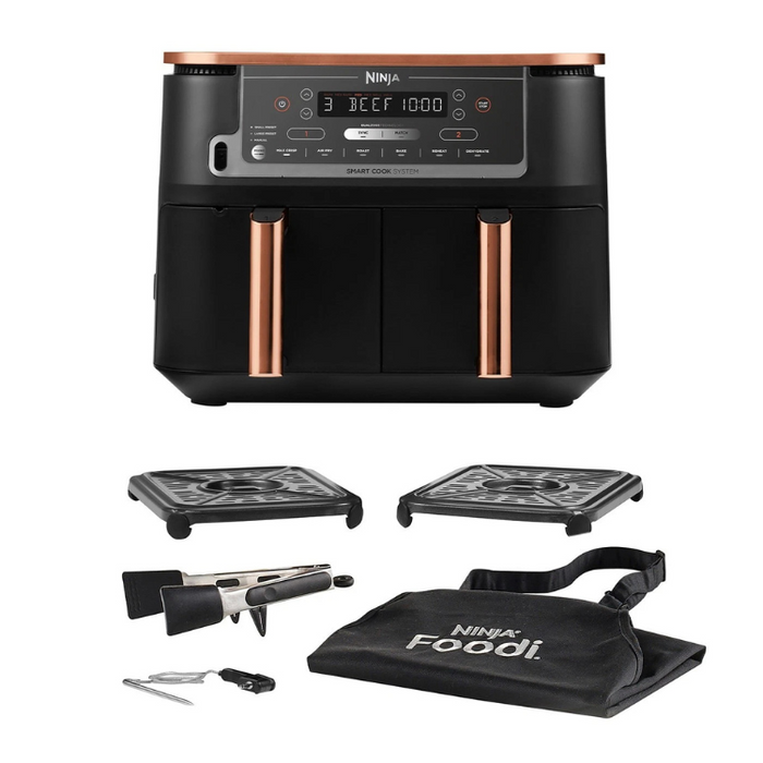 Ninja Foodi MAX Dual Zone Air Fryer 9.5L AF451UKDBCP Deluxe Black & Copper with Probe