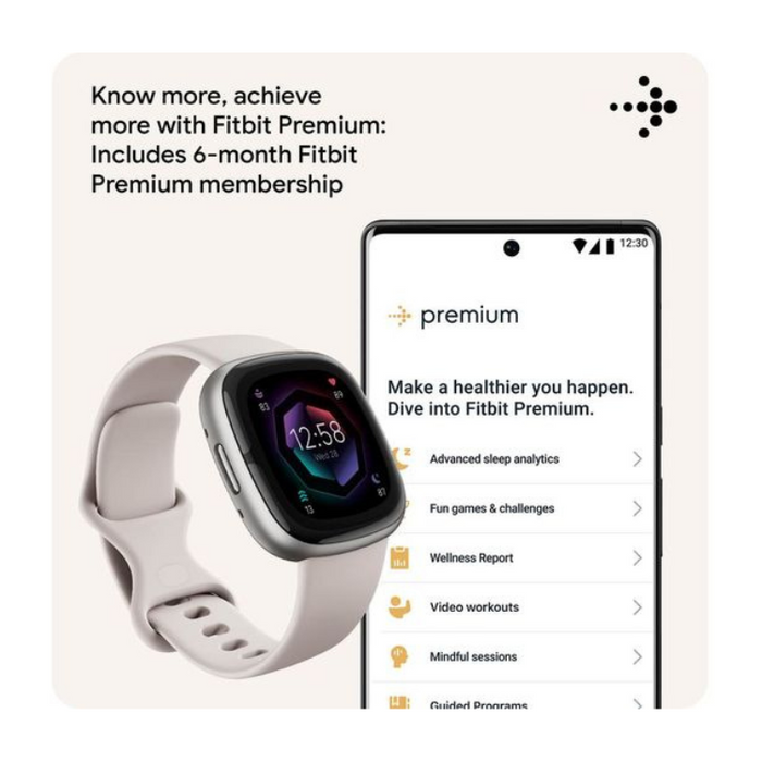 Fitbit Sense 2 Smart Watch – Lunar White & Platinum | Stress, Sleep & Health Tracking