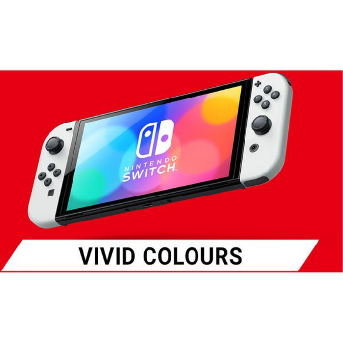 Nintendo Switch OLED Console 64GB, 7” OLED Display, Joy-Con Controllers White / Neon Red & Blue