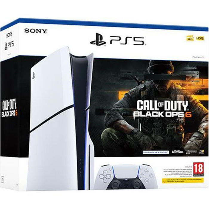 Sony PlayStation 5 Console Slim Model Call of Duty Black Ops 6 Bundle with 1TB SSD Ultra HD 4K Graphics HDR Blu-ray Drive DualSense Wireless Controller WiFi Bluetooth and Backward Compatibility