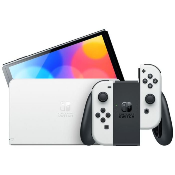 Nintendo Switch OLED Console 64GB, 7” OLED Display, Joy-Con Controllers White / Neon Red & Blue