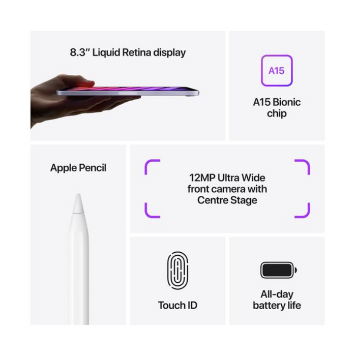 Apple iPad Mini 8.3" (2021) – 64GB A15 Bionic Wi-Fi Touch ID Liquid Retina Display - Starlight