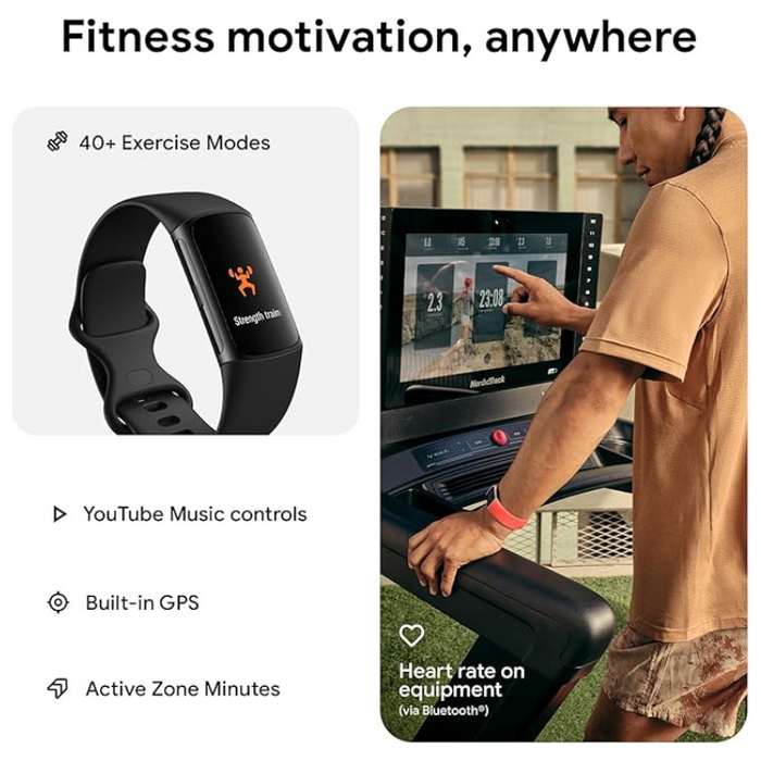 Google Fitbit Charge 6 Activity Tracker 7-Day Battery, Built-in GPS, Google Wallet & Maps - Obsidian