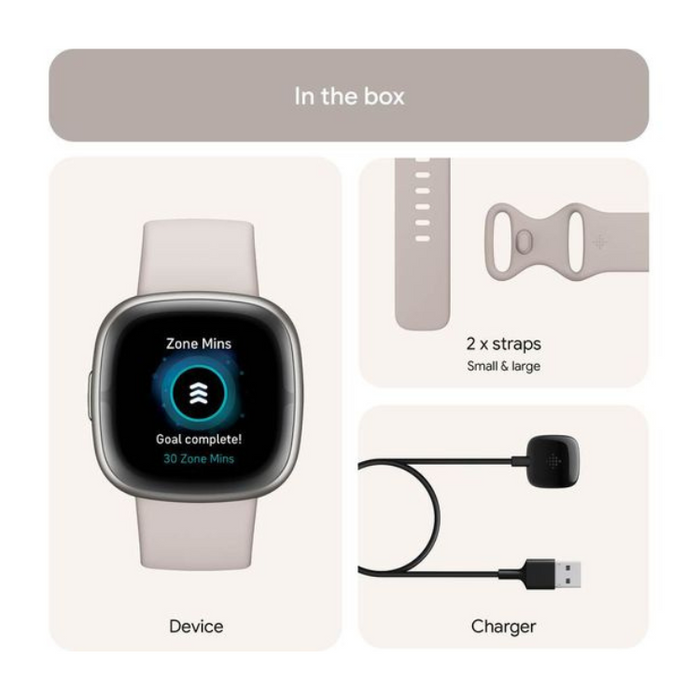 Fitbit Sense 2 Smart Watch – Lunar White & Platinum | Stress, Sleep & Health Tracking