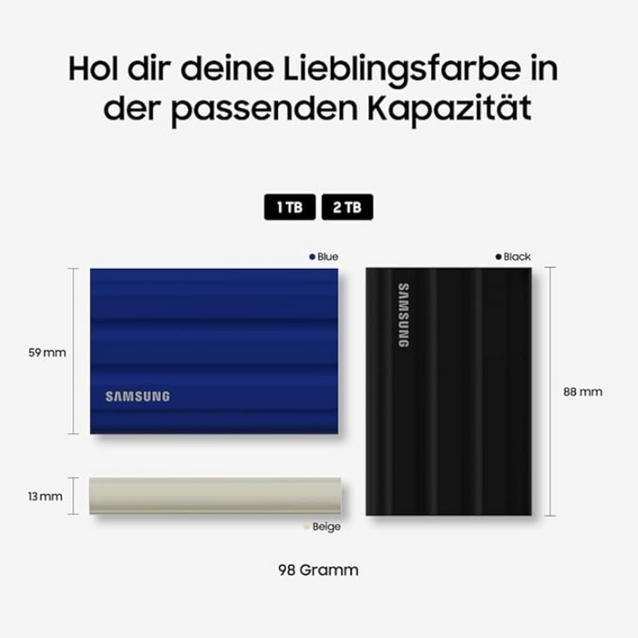 Samsung T7 Shield Portable External SSD 1TB Rugged, Shockproof, Water & Dust Resistant, Up to 1050MB/s, Blue