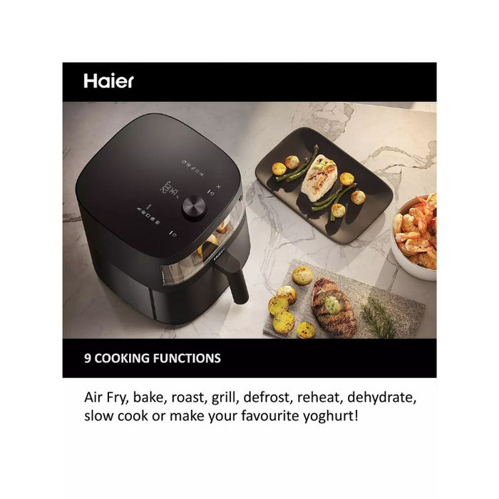 Haier Series 5 HAF5TW 7L 9-in-1 Digital Air Fryer with Accessories, LED Glass Window & Large Capacity – Black