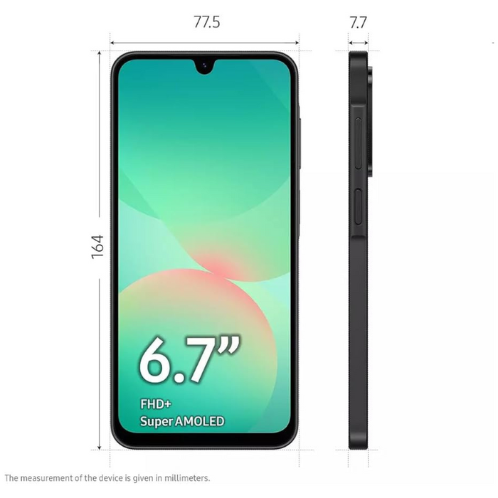 Samsung Galaxy A26 5G Dual SIM Smartphone 8GB RAM 256GB Storage 6.7" FHD+ Display 120Hz Android 15 Black