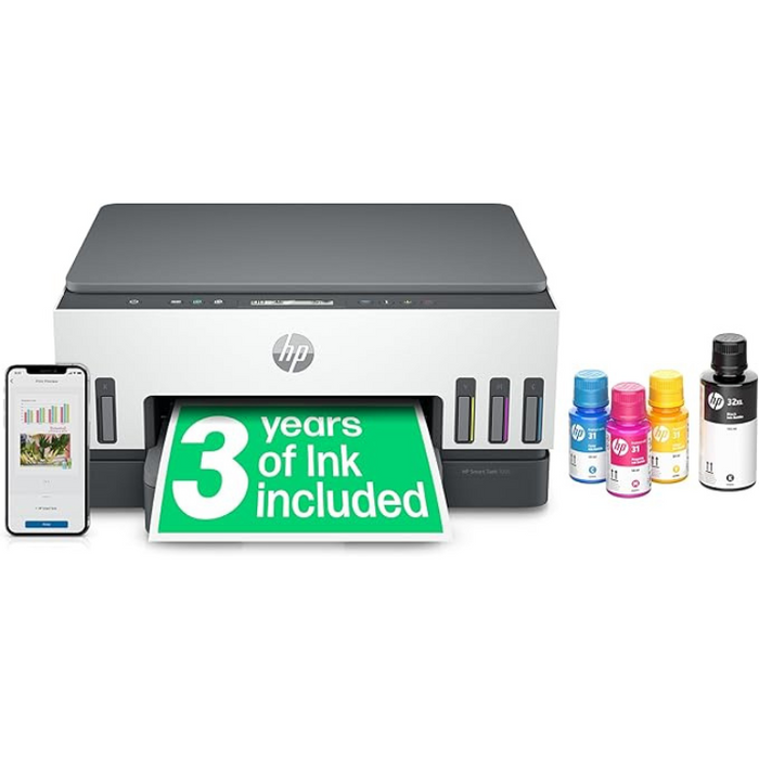 HP Smart Tank 7005 All-in-One Wireless Printer – Print, Scan, Copy, Duplex, Refillable Ink, Wi-Fi, Includes Up to 3 Years of Ink