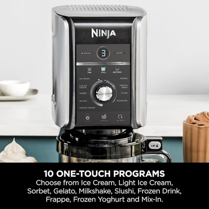 Ninja CREAMi Deluxe Ice Cream & Frozen Dessert Maker with 3 Tubs – 10 Functions, 2-in-1 Flavour Option – Silver (NC501UK)