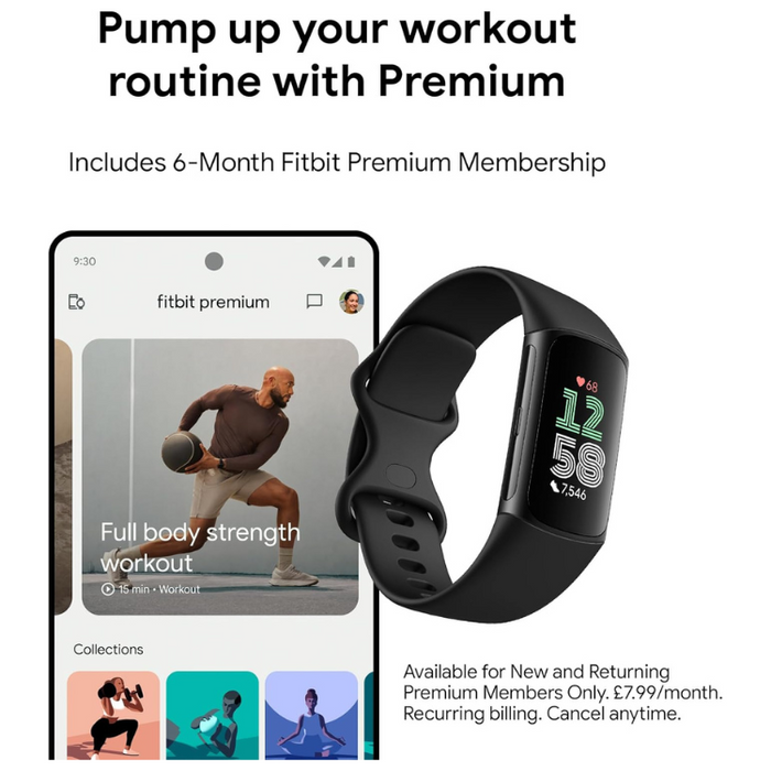 Google Fitbit Charge 6 Activity Tracker 7-Day Battery, Built-in GPS, Google Wallet & Maps - Obsidian