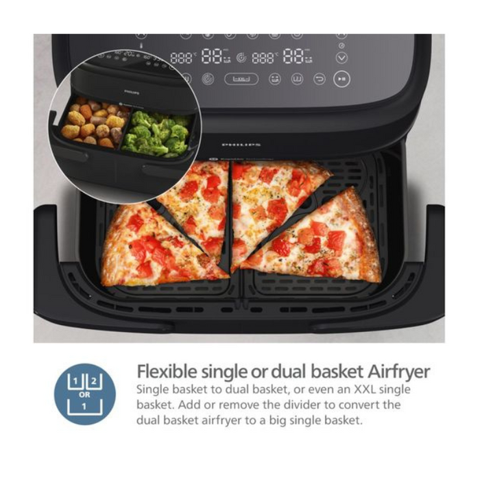 PHILIPS 1000 Series NA150/09 7.1L FlexDrawer Dual Basket Air Fryer - Black