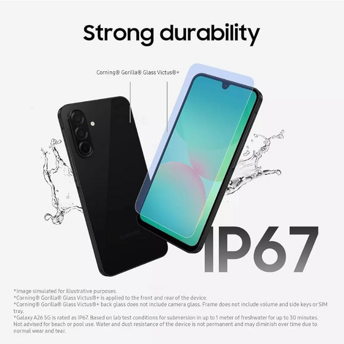 Samsung Galaxy A26 5G Dual SIM Smartphone 8GB RAM 256GB Storage 6.7" FHD+ Display 120Hz Android 15 Black