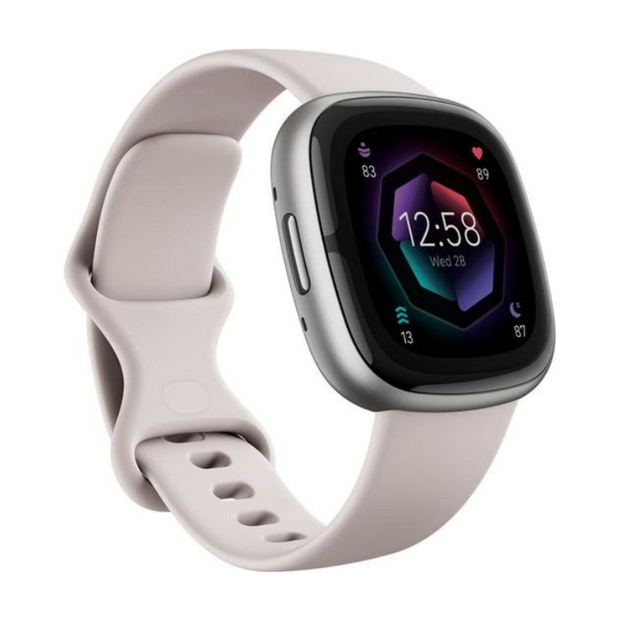 Fitbit Sense 2 Smart Watch – Lunar White & Platinum | Stress, Sleep & Health Tracking