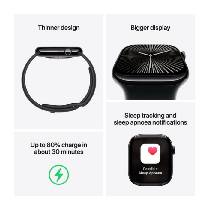 Apple Watch Series 10 GPS Smartwatch 42mm Aluminum Case with M/L Band – Always-On Retina Display, Advanced Health and Fitness Tracking, Crash Detection, Water Resistant, 2024 Model