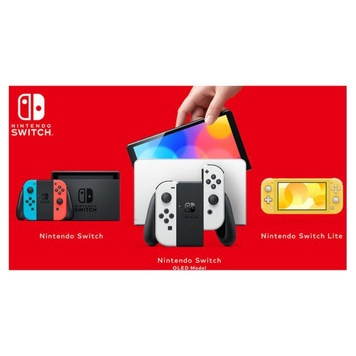 Nintendo Switch OLED Console 64GB, 7” OLED Display, Joy-Con Controllers White / Neon Red & Blue