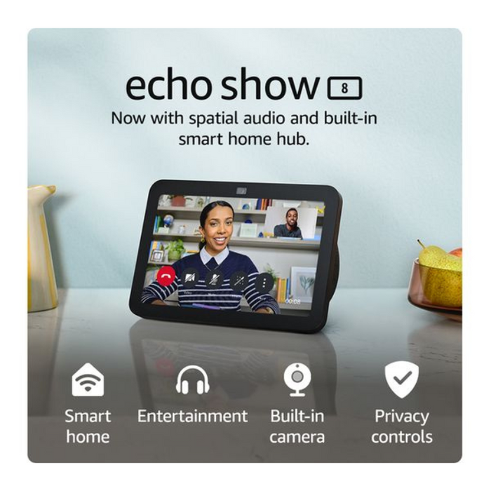 Amazon Echo Show 8 (3rd Gen) Smart Display with Alexa – 8" HD Screen, Spatial Audio & Smart Home Hub - Charcoal Black