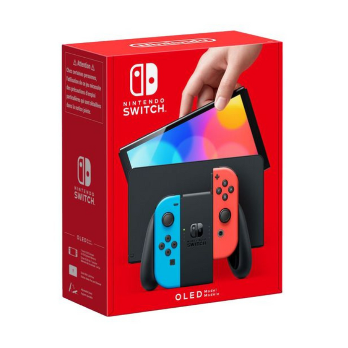 Nintendo Switch OLED Console 64GB, 7” OLED Display, Joy-Con Controllers White / Neon Red & Blue