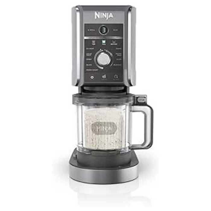 Ninja CREAMi Deluxe Ice Cream & Frozen Dessert Maker with 3 Tubs – 10 Functions, 2-in-1 Flavour Option – Silver (NC501UK)