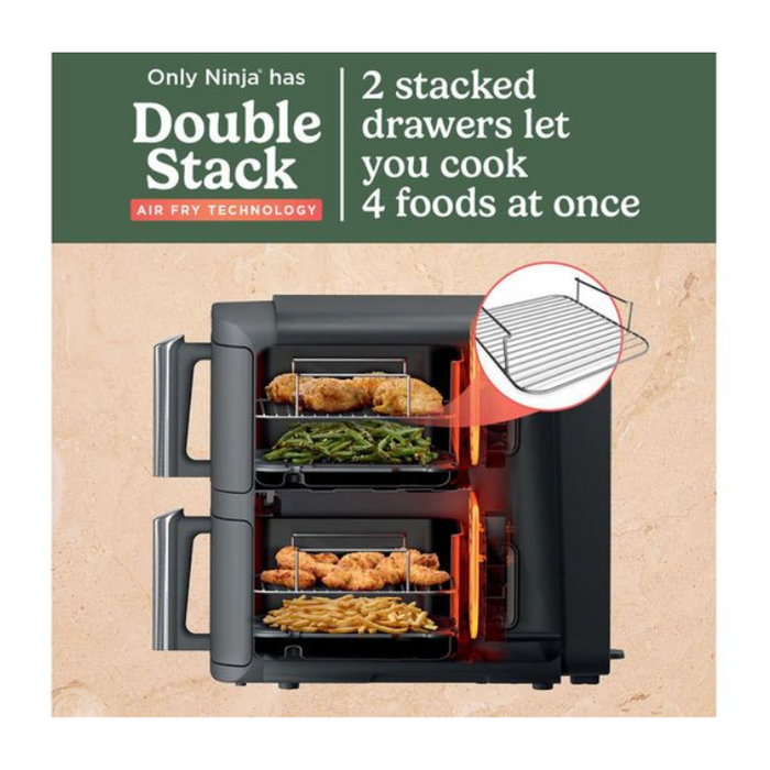 Ninja Double Stack XL 9.5L Air Fryer with 2 Drawers & 6 Functions – Grey (SL400UK)