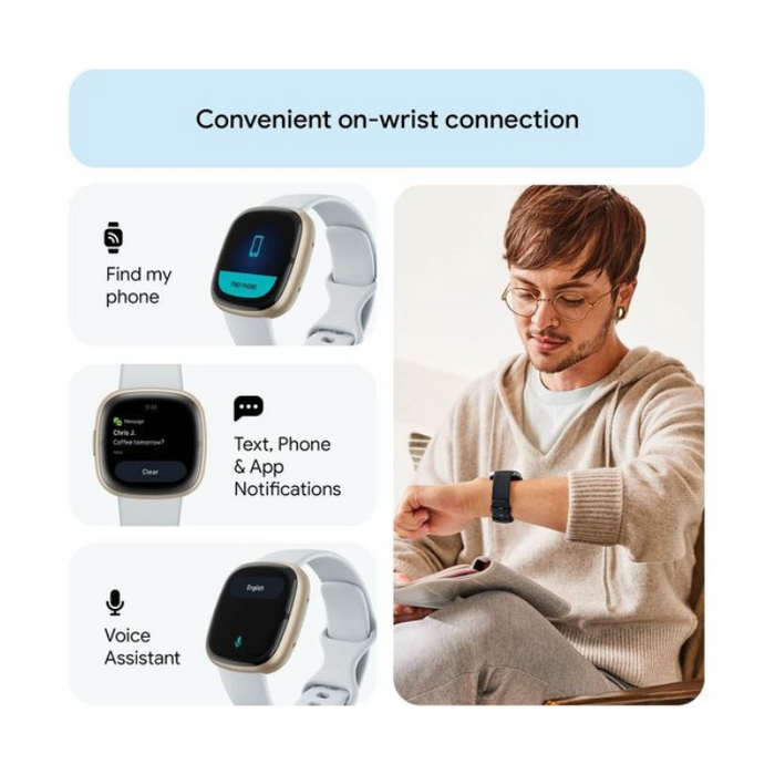 Fitbit Sense 2 Smart Watch – Blue Mist & Soft Gold Stress, Sleep & Fitness Tracker with GPS