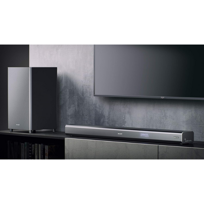 Sharp HT-SBW460 3.1 Dolby Atmos Soundbar with Wireless Subwoofer 440W Home Theater Audio System with Bluetooth, HDMI ARC, 4K Pass-Through & Surround Sound – Black
