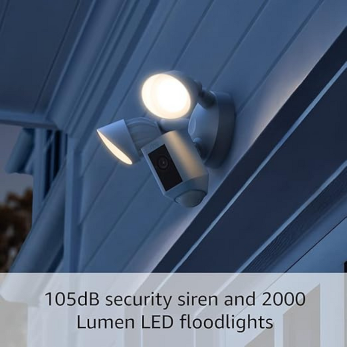 Ring Floodlight Cam Wired Plus – 1080p HD Outdoor Security Camera with Motion-Activated Floodlights, Siren & Two-Way Talk – White (2021 Release)