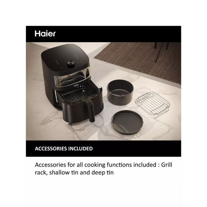 Haier Series 5 HAF5TW 7L 9-in-1 Digital Air Fryer with Accessories, LED Glass Window & Large Capacity – Black