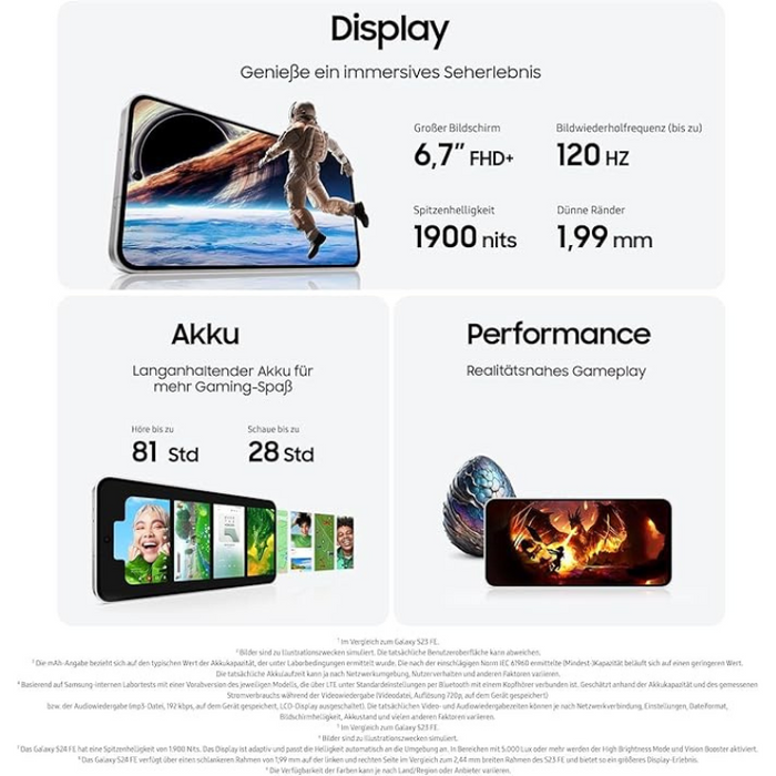 Samsung Galaxy S24 FE 5G Smartphone 8GB RAM 256GB Storage 6.7" FHD+ Super AMOLED+ 120Hz Display 50MP Triple Camera 4700mAh Battery Android 14 with Galaxy AI Dual SIM Graphite