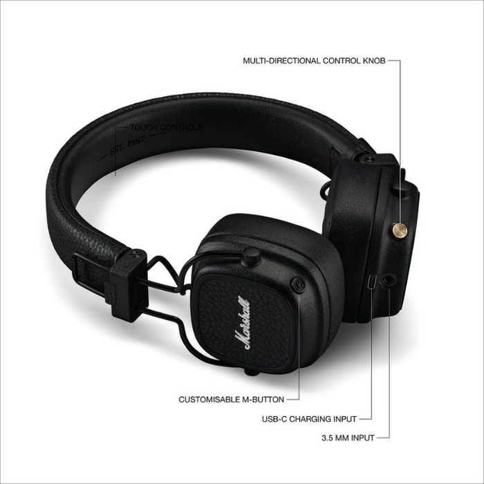 MARSHALL Major V Wireless Bluetooth Headphones  100 Hours playtime - Black/Cream