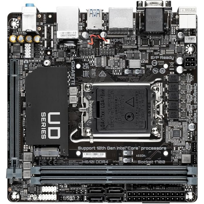 Gigabyte H610I DDR4 Mini-ITX Motherboard – Intel 12th/13th/14th Gen CPU Support, 3200MHz DDR4, PCIe 3.0 M.2, GbE LAN, USB 3.2 Gen 1