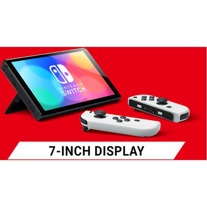 Nintendo Switch OLED Console 64GB, 7” OLED Display, Joy-Con Controllers White / Neon Red & Blue