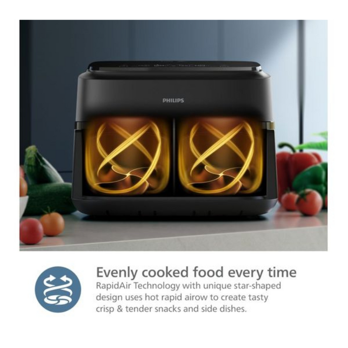 PHILIPS 1000 Series NA150/09 7.1L FlexDrawer Dual Basket Air Fryer - Black