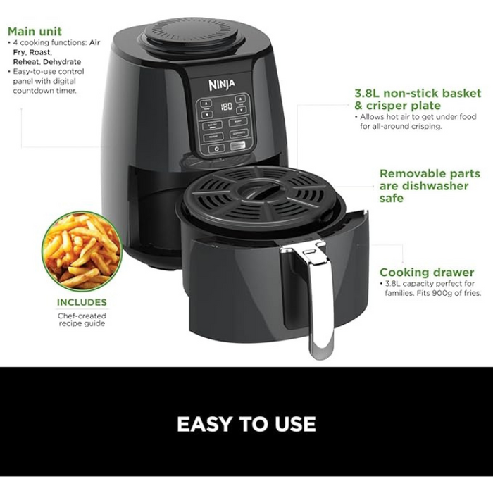 Ninja Air Fryer 3.8L 4-in-1 Uses No Oil Air Fry AF100UK - Grey & Black