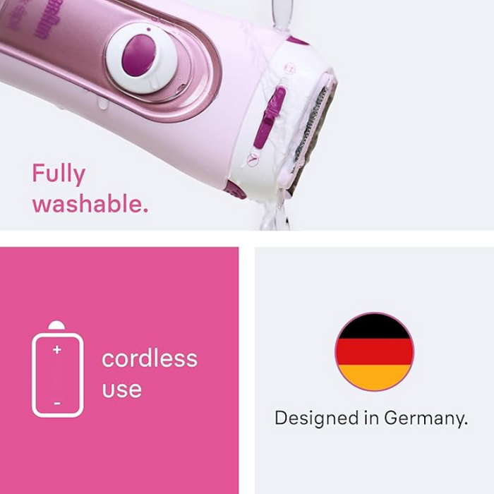 Braun Silk-épil Lady Shaver 5-100 – 2-in-1 Cordless Electric Women’s Razor & Trimmer (Pink)