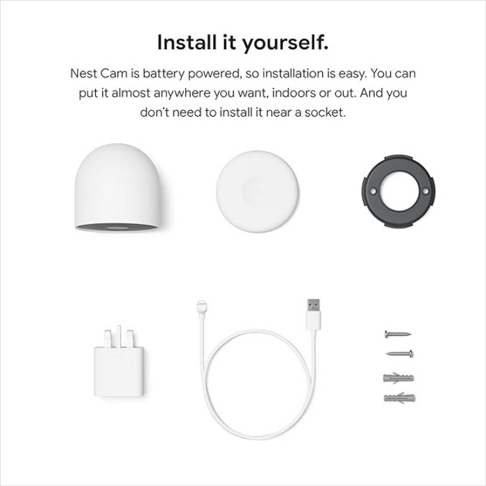 Google Nest Cam (Battery) – Outdoor/Indoor Smart Security Camera, Wireless, 1080p HD, Night Vision – Snow